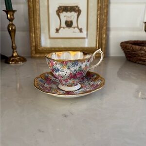Vintage Royal Albert Footed Cup & Saucer Rose Chintz Flowers 1950's
